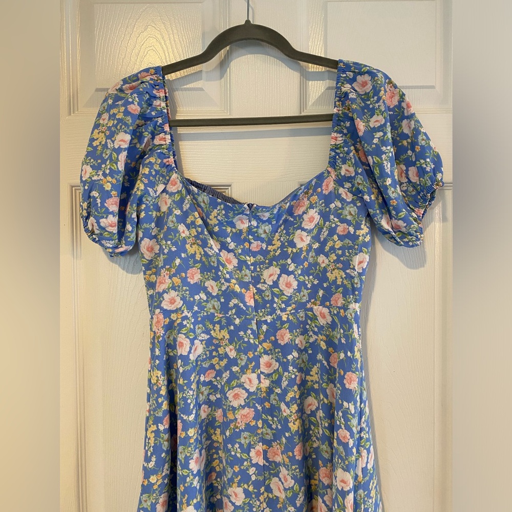 NWT Forever 21 Milkmaid Cottage core Blue Floral midi dress size small - Picture 7 of 16
